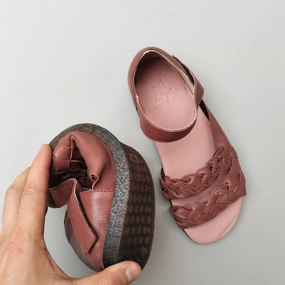 Women Summer Vintage Genuine Cowhide Soft Sole Woven Sandals