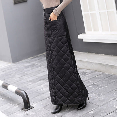 Thickened Warmth Quilted Button Down Pencil Skirts