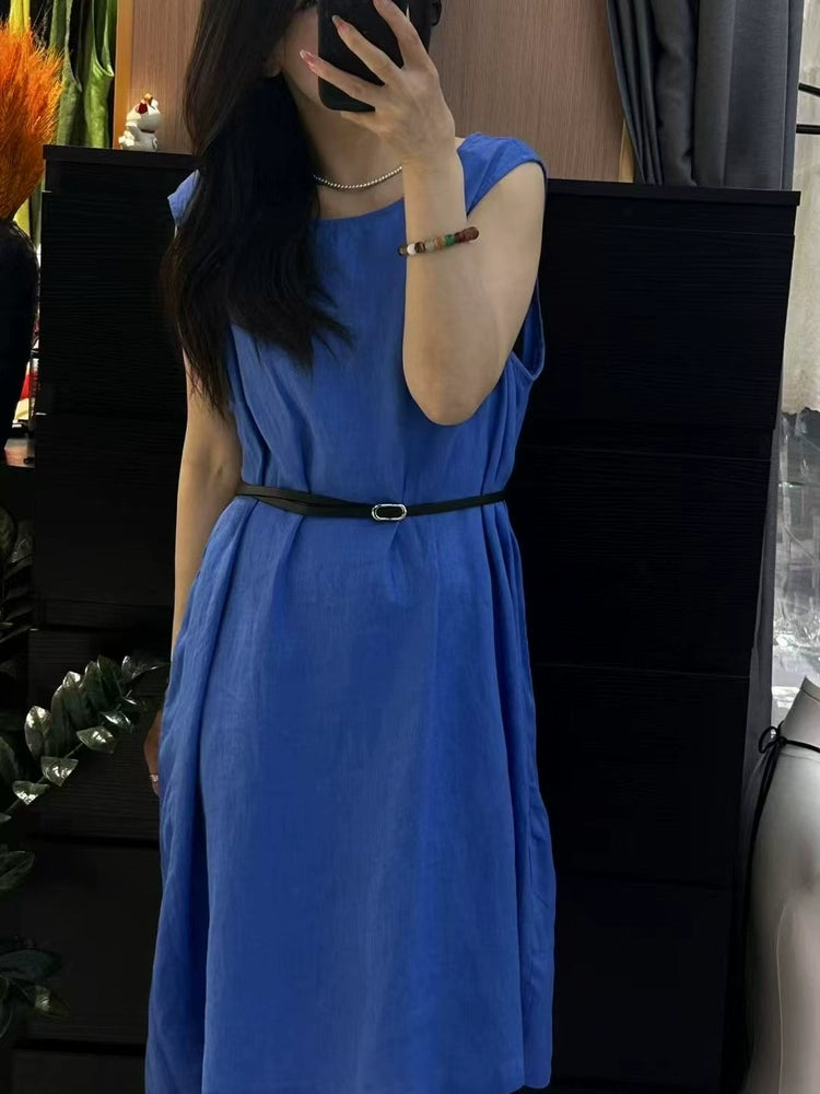 Summer Vintage Linen Casual Round Neck Sleeveless Dress