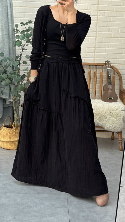 Summer Retro Casual Cotton Versatile Asymmetrical Hem Skirt