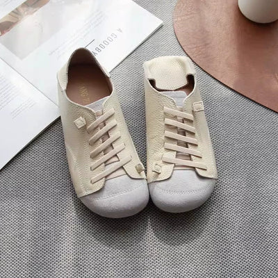 Retro Casual Genuine Leather Patchwork Sueded Slip On Shoes