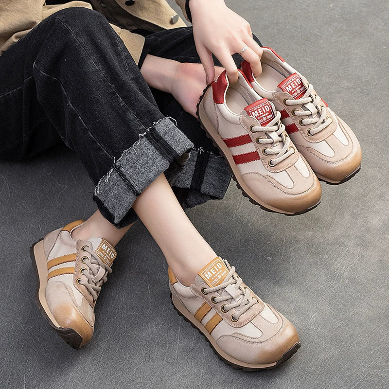 Top Genuine Leather Patchwork Soft Sole Lace-Up Sprots Sneakers