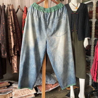 Autumn Retro Denim Patchwork Letters Embroidered Loose Jeans