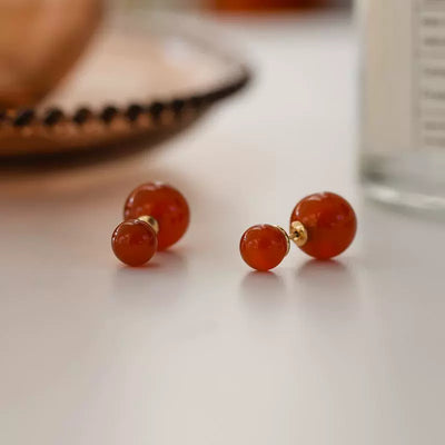 Women Vintage Natural Stone Agate 18K Gold Earrings