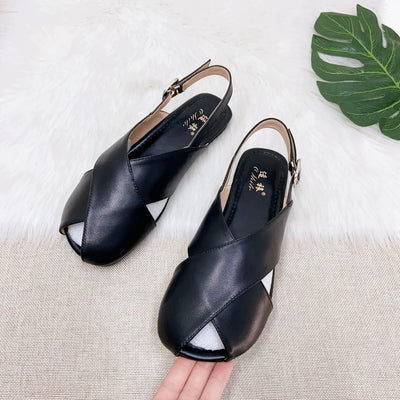 Summer Retro Leather Casual Wide Toe Cut Out Flat Sandals