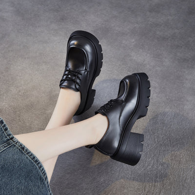 Women Autumn Leather Soft Sole Platform Casual Loafer Shoes