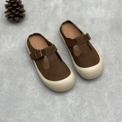 Retro Buckled Comfortable Soft Sole Genuine Leather Slippers