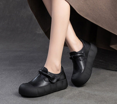 Ladies Retro Leather Platform Soft Sole Round Toe Slip-Ons