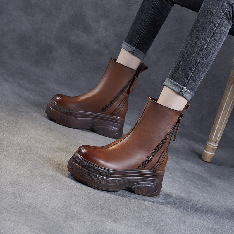Women Genuine Leather Casual Versatile Platform Boots