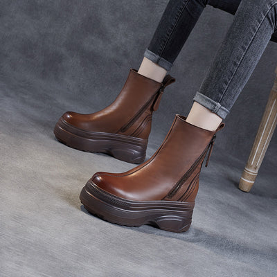 Women Genuine Leather Casual Versatile Platform Boots