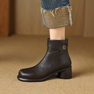 Autumn Vintage Elegant Sheepskin Leather Chunky Boots
