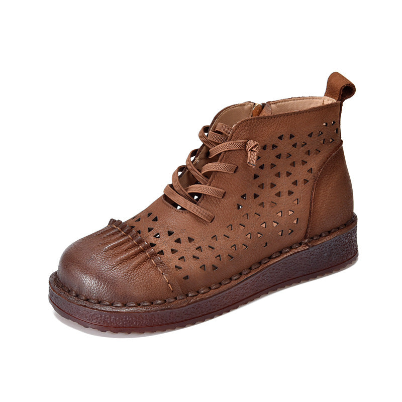 Babakud Women Spring Retro Handmade Hollow Leather Boots