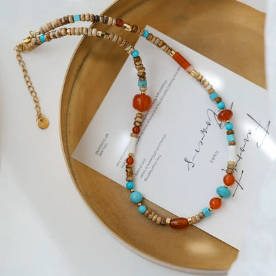Babakud Women Retro Natural Stone Agate Necklace