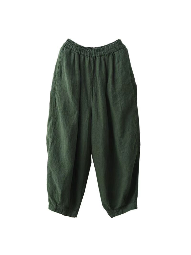 Ladies Spring Loose Vintage Washed Solid Linen Harem Pants