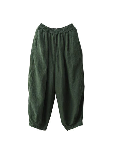 Ladies Spring Loose Vintage Washed Solid Linen Harem Pants