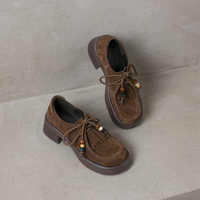 Women Casual Genuine Leather Lace-Up Loafer Flat Shoes