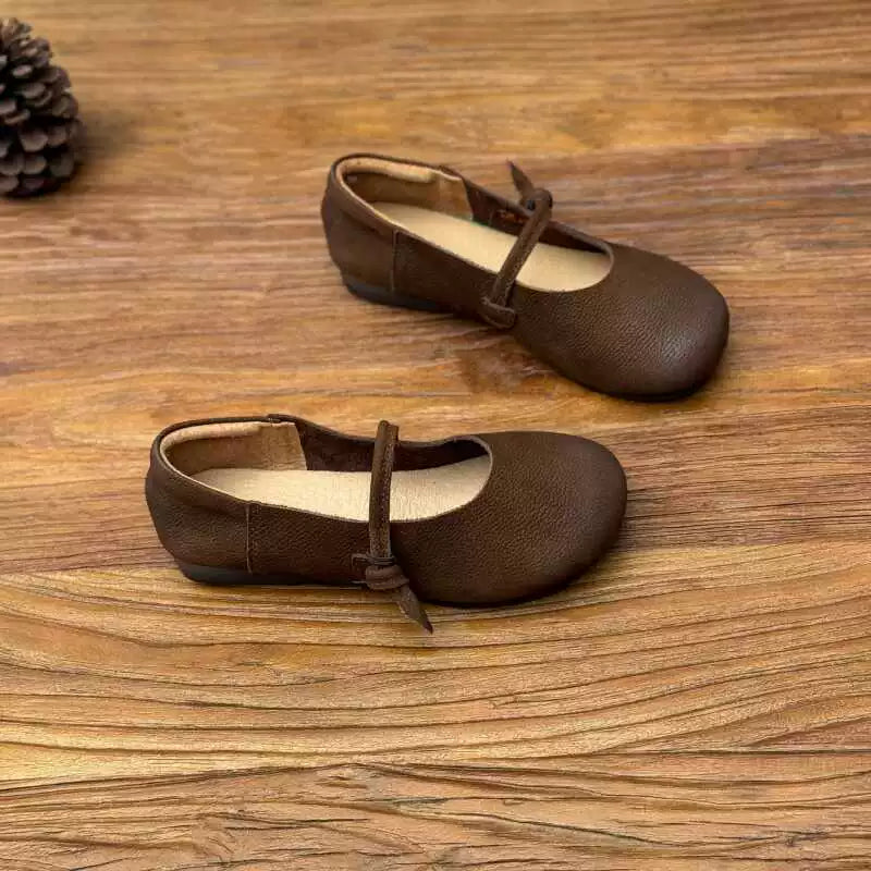 Women Retro Leather Round Toe Shallow One Straped Shoes
