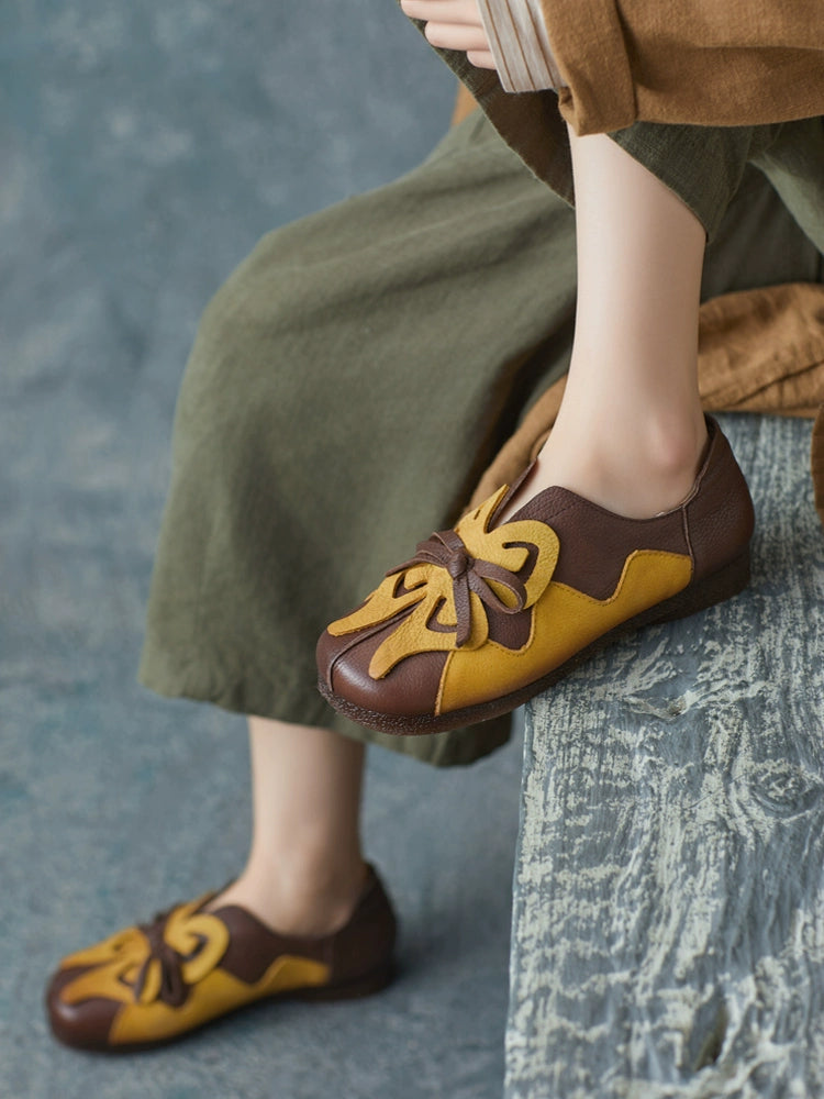 Summer Retro Leather Ethnic Style Bow Shallow Shoes