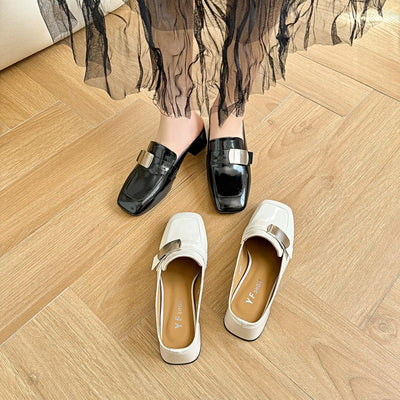 Summer Genuine Leather Casual Closed Toe Chunky Shoes