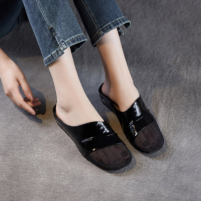 Women Summer Vintage Closed Toe Sheer Mesh Panel Slippers