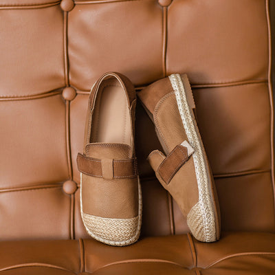 Casual Woven Contrast Color Flat Genuine Leather Slip-On Shoes