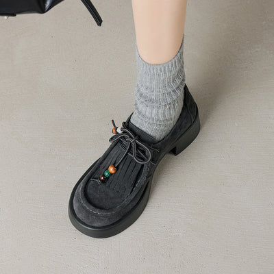 Women Casual Genuine Leather Lace-Up Loafer Flat Shoes