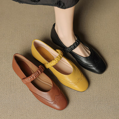 Genuine Leather Vintage Elastic One Straped Soft Sole Shoes