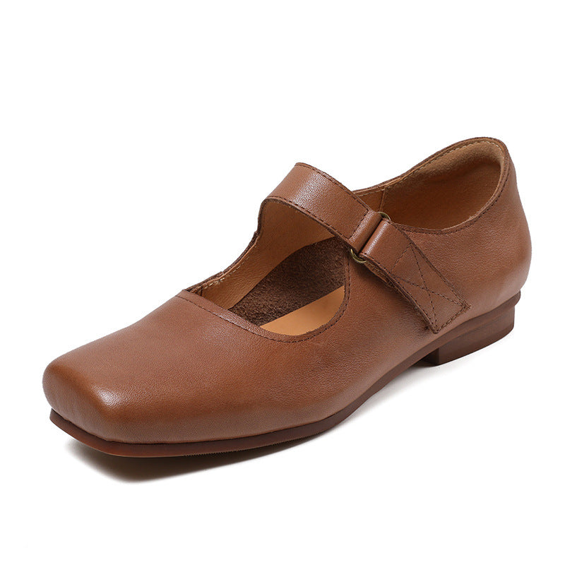 Babakud Retro Leather Square Toe Shallow One Straped Flats