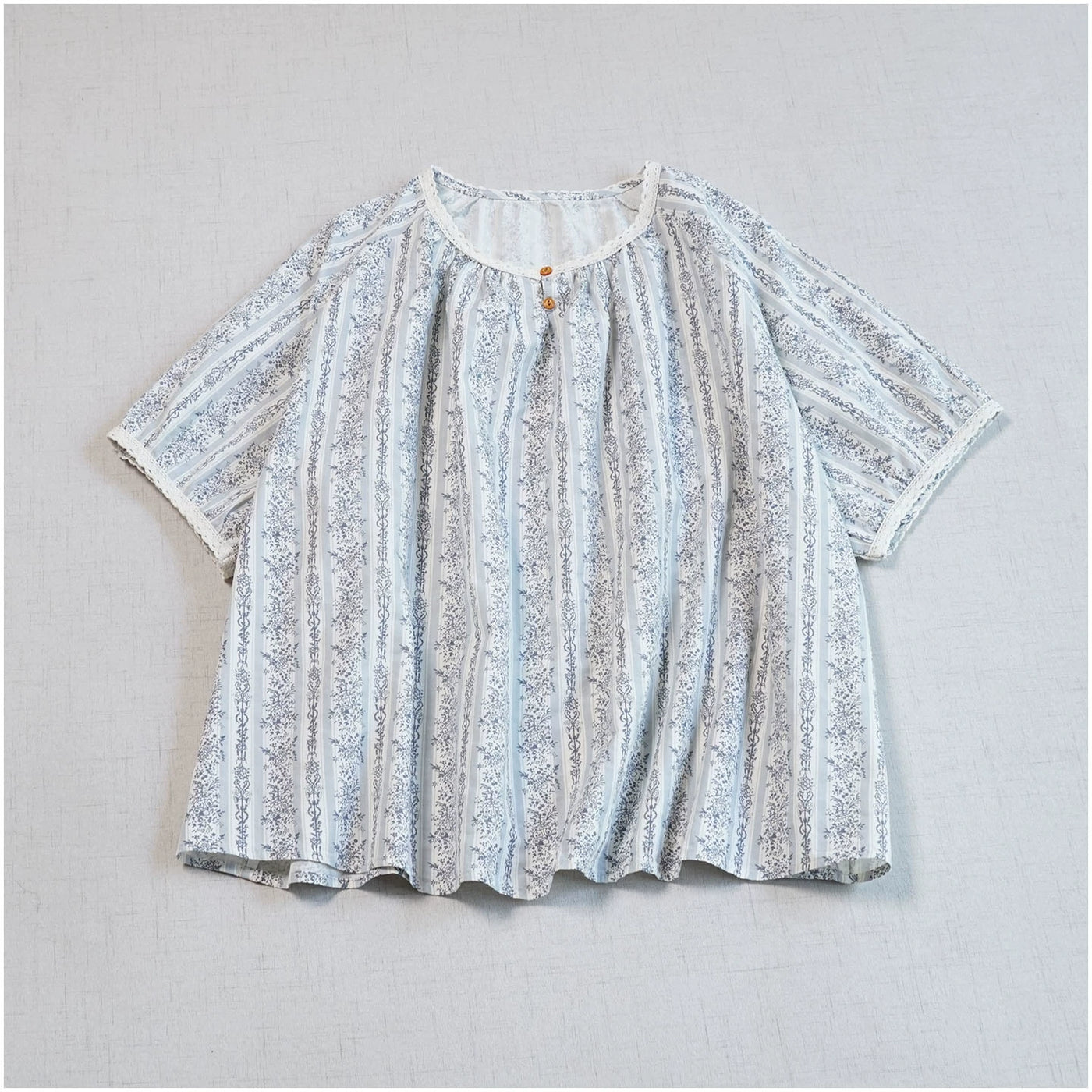 Summer Retro Cotton Round Neck Floral Loose T-Shirt