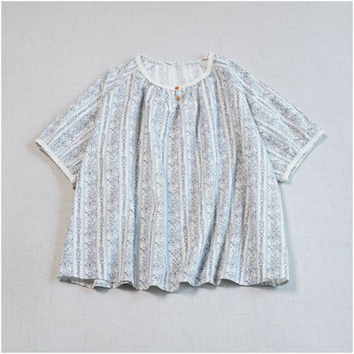 Summer Retro Cotton Round Neck Floral Loose T-Shirt