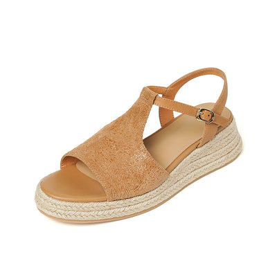 Summer Leather Casual Open Toe Straw Platform Sandals