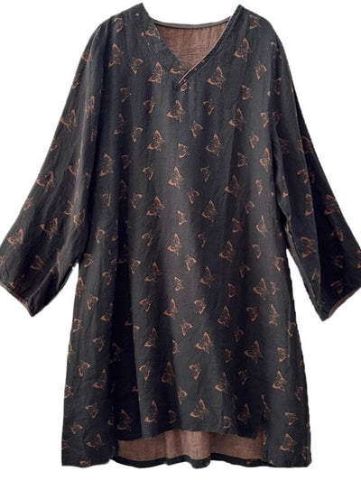 Women Spring Printed V-Neck Plus Size Loose Shirt