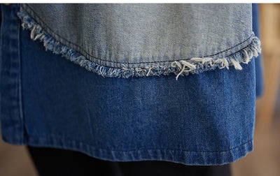 Women Autumn Retro Denim Patchwork A-Line Coat