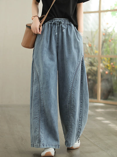 Women Spring Cotton Casual Patchwork Straight-Leg Jeans