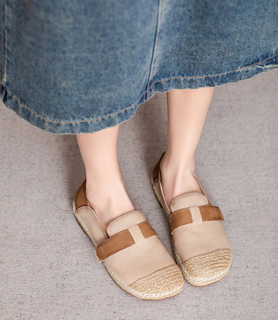 Casual Woven Contrast Color Flat Genuine Leather Slip-On Shoes