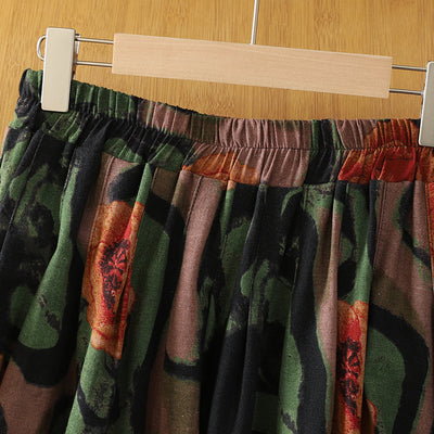 Women Spring Retro Cotton-Linen Printed Floral A-Line Skirt