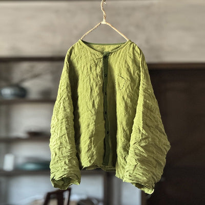 Women Vintage High Quality Washed Color Block Linen Shirt
