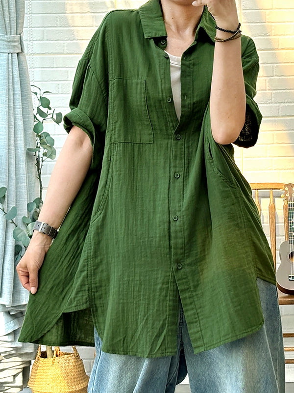 Summer Vintage Cotton Casual Short Sleeves Shirt