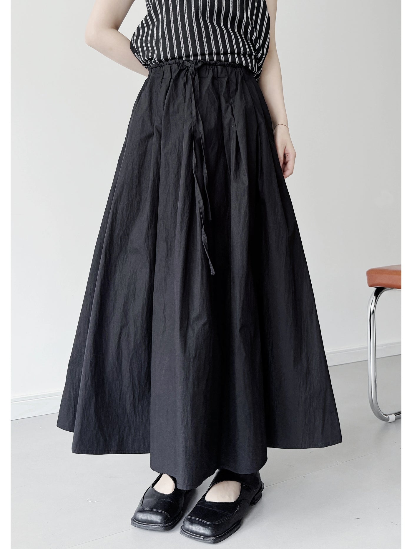 Women Summer Casual Cotton Elastic Waist A-Line Skirt