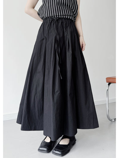 Women Summer Casual Cotton Elastic Waist A-Line Skirt