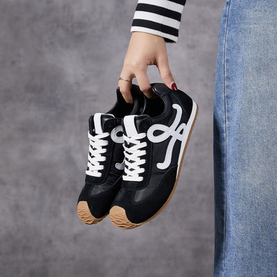 Women Sports Sheepskin Leather Patchwork Soft Sole Sneakers