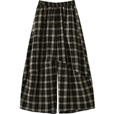 Women Summer Vintage Cotton Plaid Casual Harem Pants