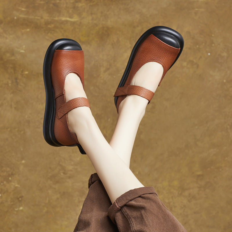 Women Retro Color Block Velcro Round Toe Mary Janes Casual Shoes