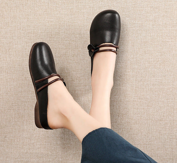 Minimalist Genuine Leather Flower Low-Heel Slippers for Women