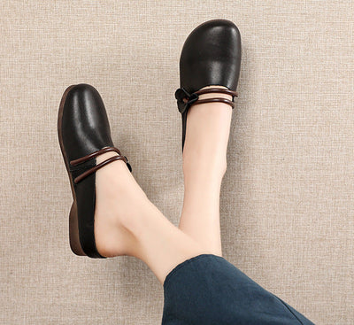 Minimalist Genuine Leather Flower Low-Heel Slippers for Women