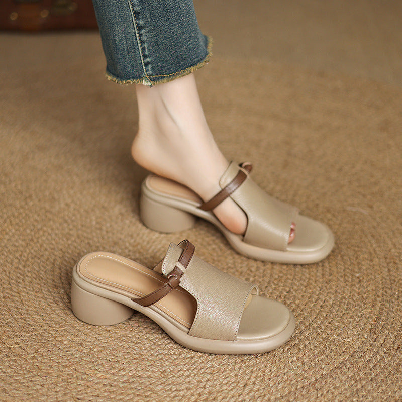 Babakud Summer Sheepskin Leather Open Toe Cut Out Sandals