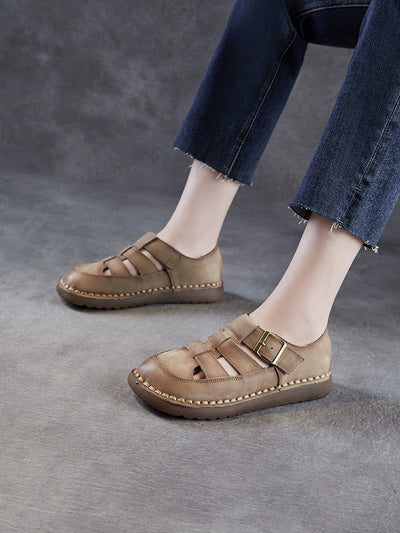 Summer Genuine Leather Comfortable Cut-Out Closed Toe Sandals