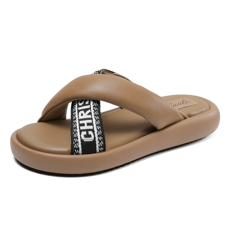 Babakud Fashionable Genuine Leather Patchwork Letters Slippers