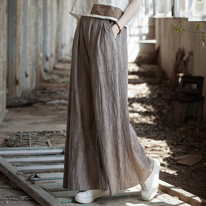 Women Spring Tie-Dye Loose Casual Wide-Leg Ramie Pants