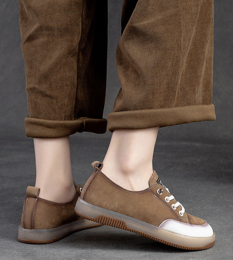 Women Fashion Comfy Casual Letters Lace-Up Flat Leather Sneakers